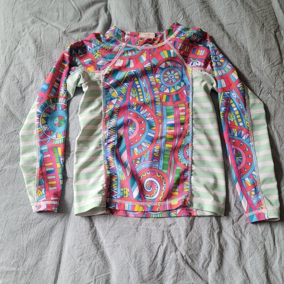 Ruffle Girl Sunshirt Swimsuit Top Size 5 Long Sleeve Lot of 2 Turtle & Paisley - Picture 2 of 11